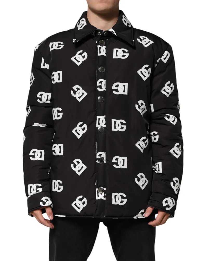 Dolce & Gabbana Men's Black Dg Monogram Nylon Windbreaker Jacket Clothing Black