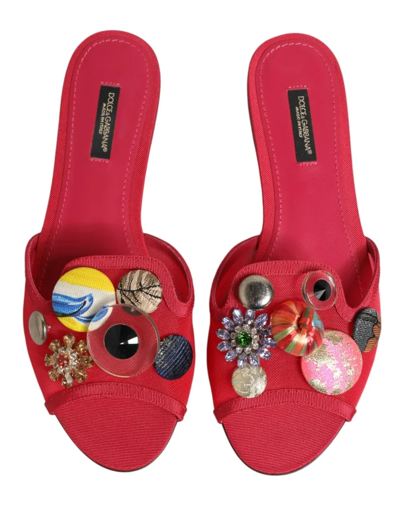 Dolce & Gabbana Women's Red Embellished Flats Slip On Sandals Shoes Pa+vi Red