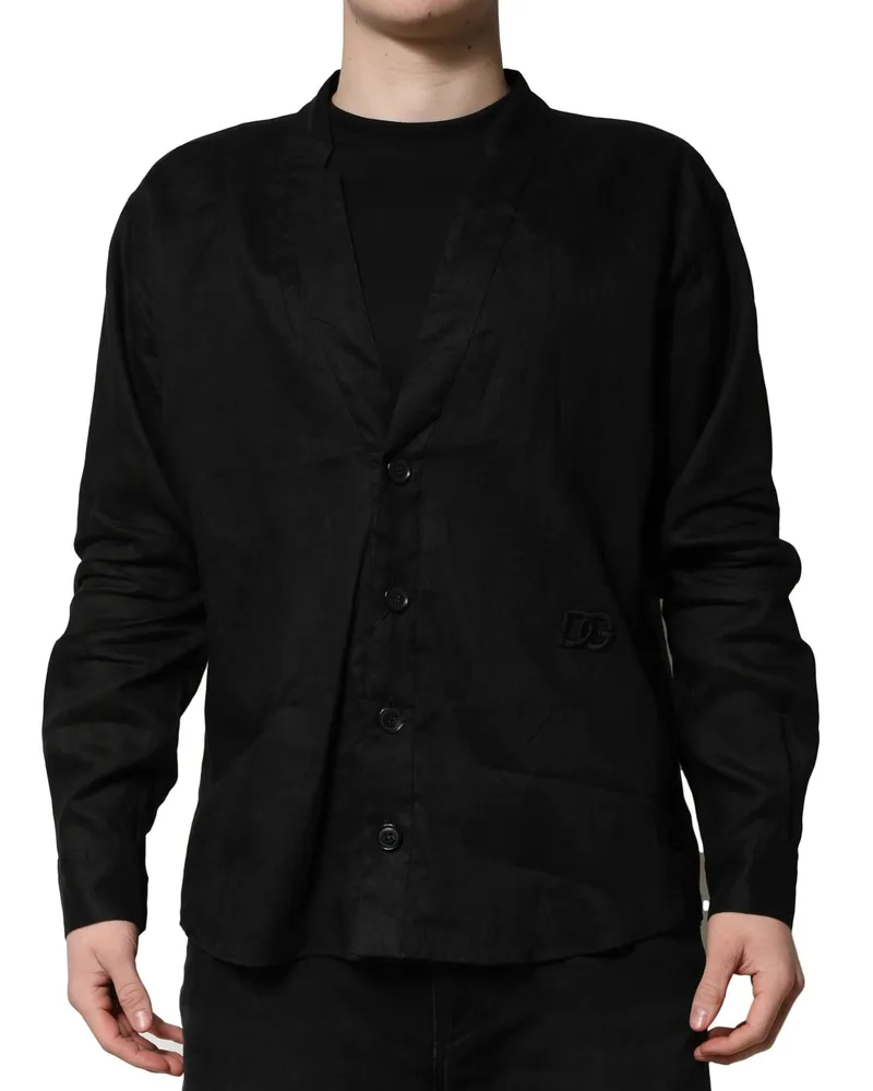Dolce & Gabbana Black Linen Long Sleeves Men Casual Shirt Black
