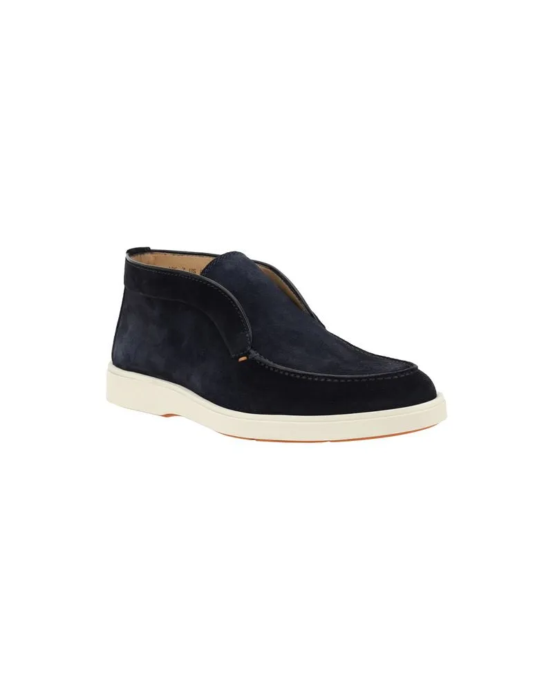 Santoni Men's Blue Calf Leather Bos Taurus Ankle Boots Blue
