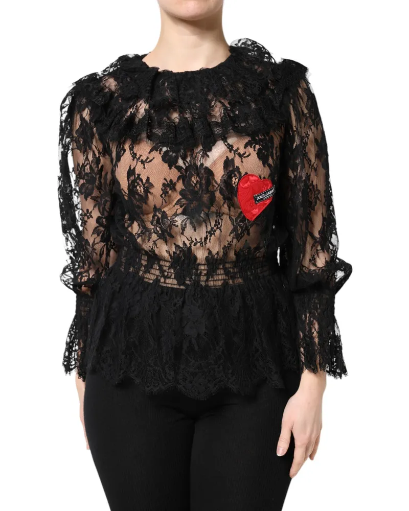 Dolce & Gabbana Black Cotton Floral Lace Women Blouse Top Ramie Nylon Black