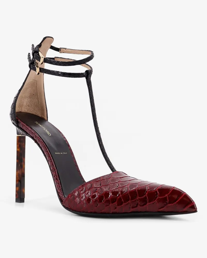 Tom Ford Women's Leather Pumps Python-Effect Red High Heel Shoes Red