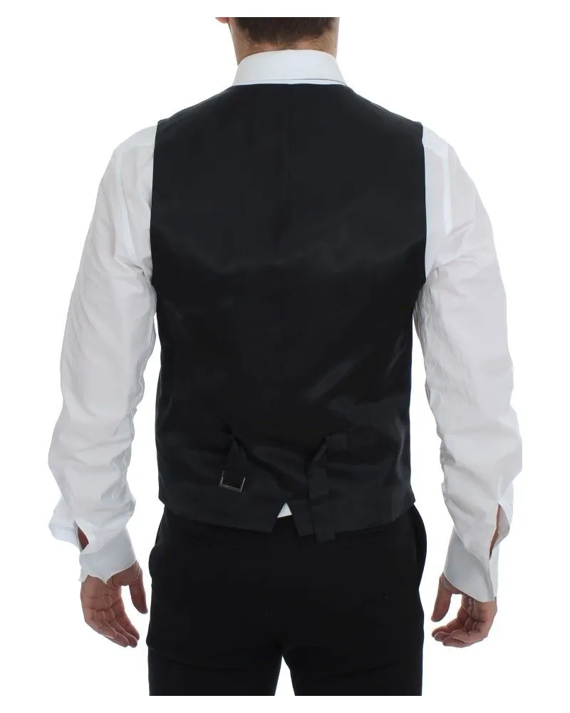 Dolce & Gabbana Men's Gray Striped Wool Single Breasted Vest Clothing Gray