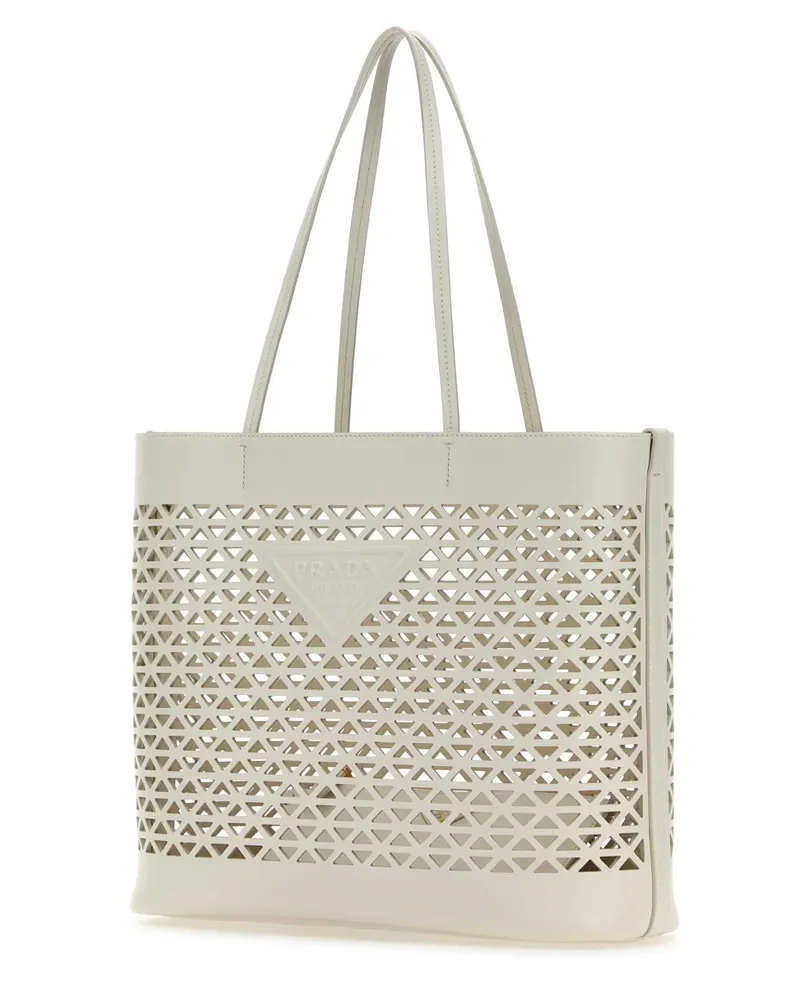 Prada Women's White Leather Shopping Bag Bianco Exterior: Borse A Mano White