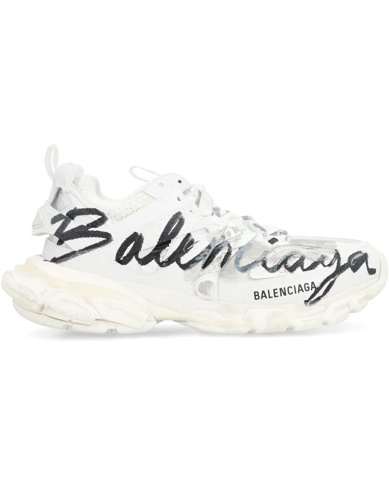 Balenciaga Women's Track Signature Low-Top Sneakers White Polyurethane Trainers White