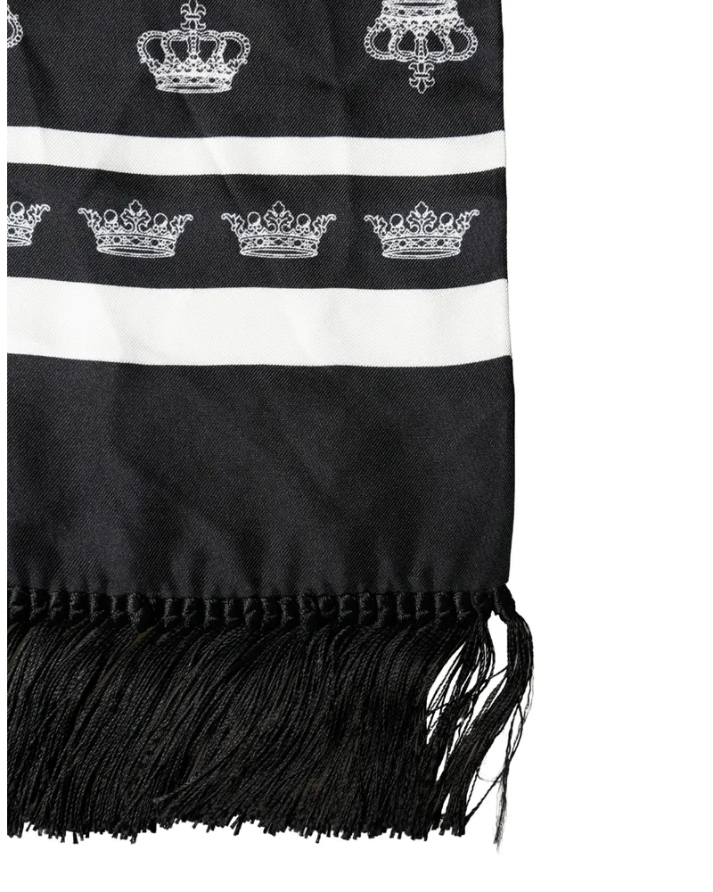 Dolce & Gabbana Silk Crown-Print Scarf — Black Black