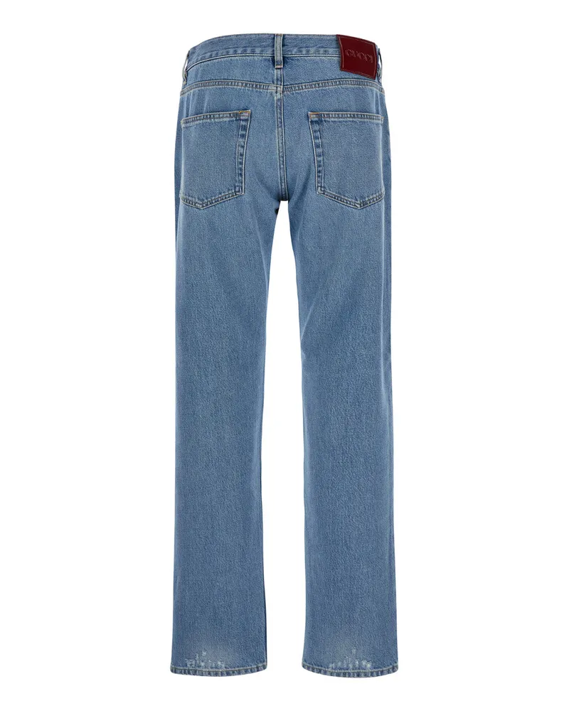 Gucci Men's Jeans Blue Washed Denim With  Rossa Ancora Patch Light Fabric Blue