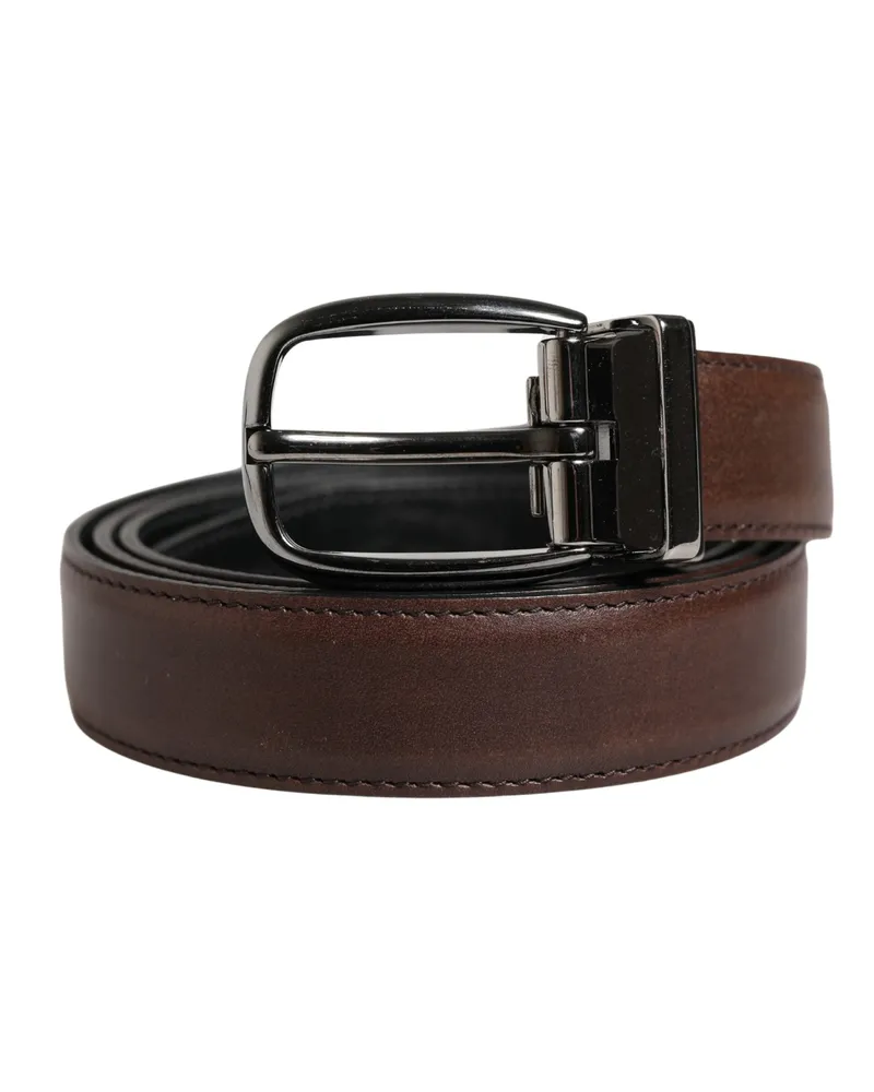 Dolce & Gabbana Men Brown Classic Leather Metal Buckle Belt Calf Brown