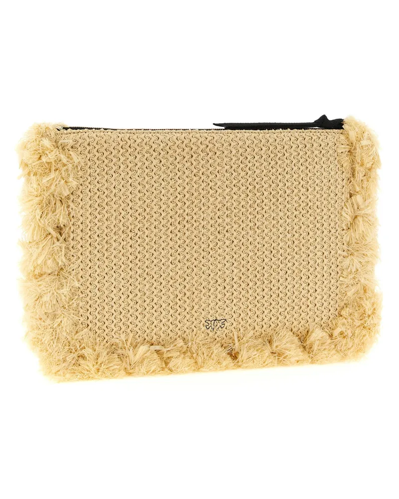 Pinko Raffia-Effect Braided Clutch — Cream Cream