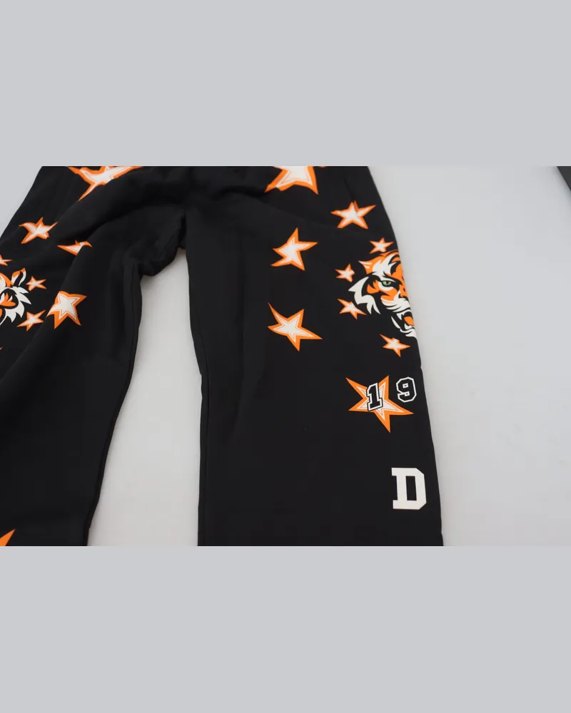 Dolce & Gabbana Men Black Orange Star Trousers Sport Pants Cotton Black