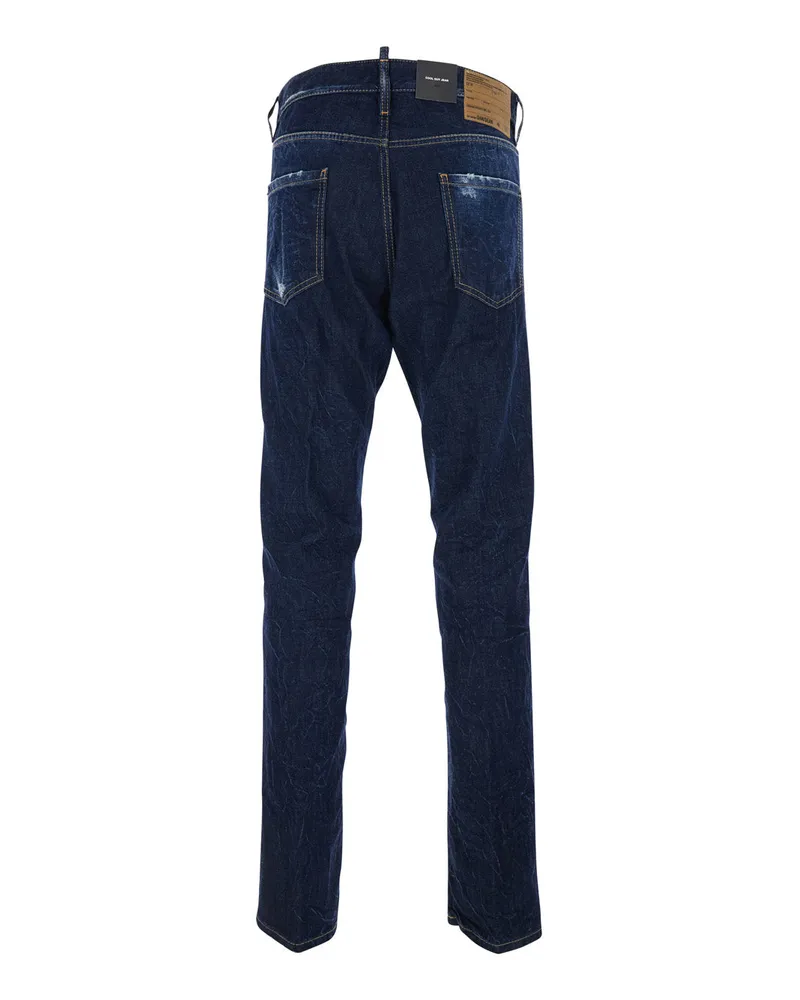 Dsquared2 Men's Blue Jeans With Logo Patch And Ripped Details Denim Blue