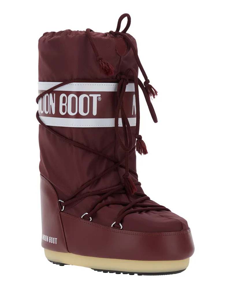 Moon Boot Women's Bordeaux Snow Boots With Maxi Logo Print Polyamide Burgundy
