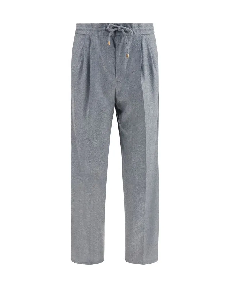 Brunello Cucinelli Virgin Wool Mélange Trousers — Gray Gray