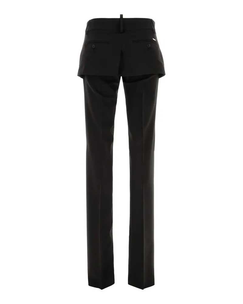 Dsquared2 Women's Black Stretch Wool Peek-A-Boo Blend Pant Pantaloni Trousers Black