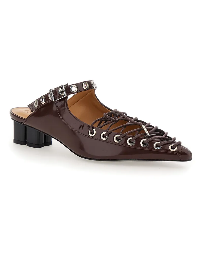 Ganni Women's Brown Pointed Toe Sandals With Laces Biobased Polyurethane Brown