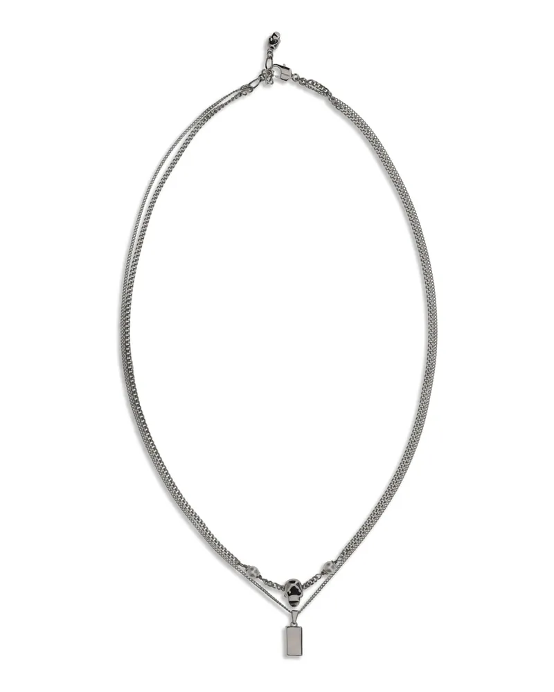 Alexander McQueen Men's Skull Necklace 0926+cry+pearl Brass Necklaces Silver