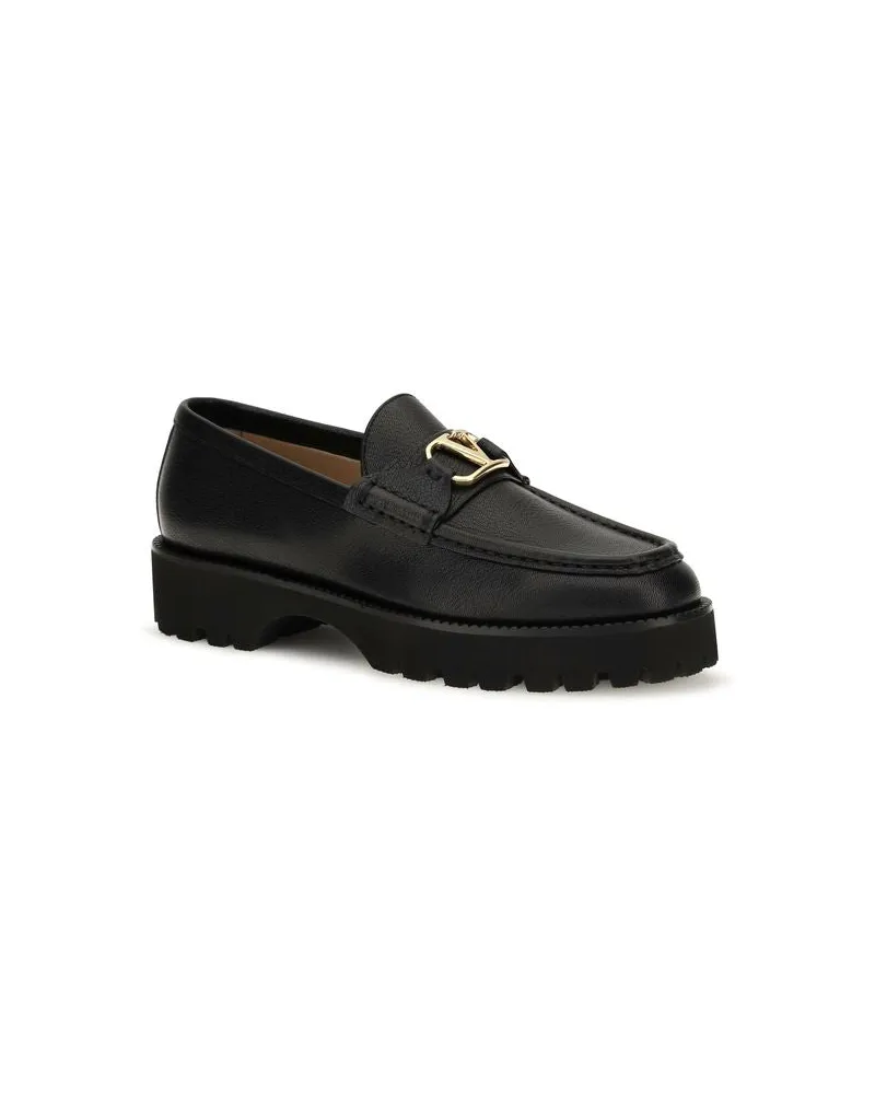 Valentino Garavani Women's Black Calf Leather Bos Taurus Platform Loafers Black