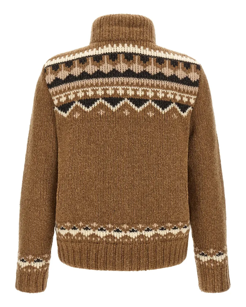 Moncler Geometric Bouclé Cardigan — Brown Brown