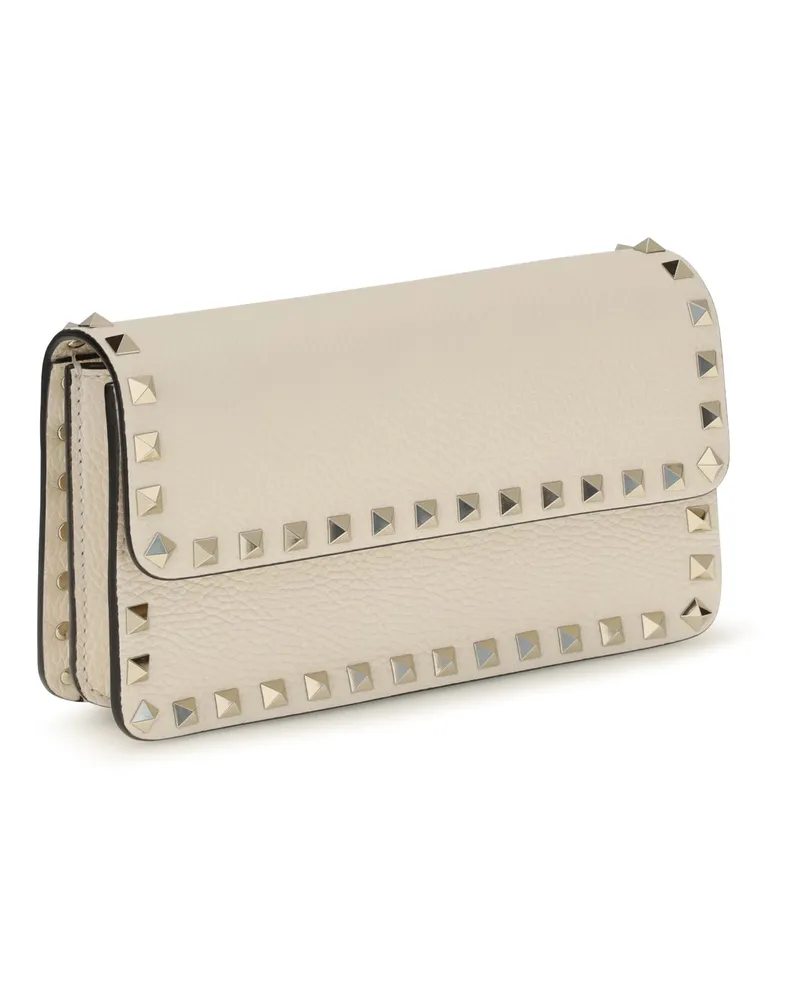 Valentino Garavani Women's Rockstud Chain Wallet Light Ivory Calf Leather Bos Taurus Beige