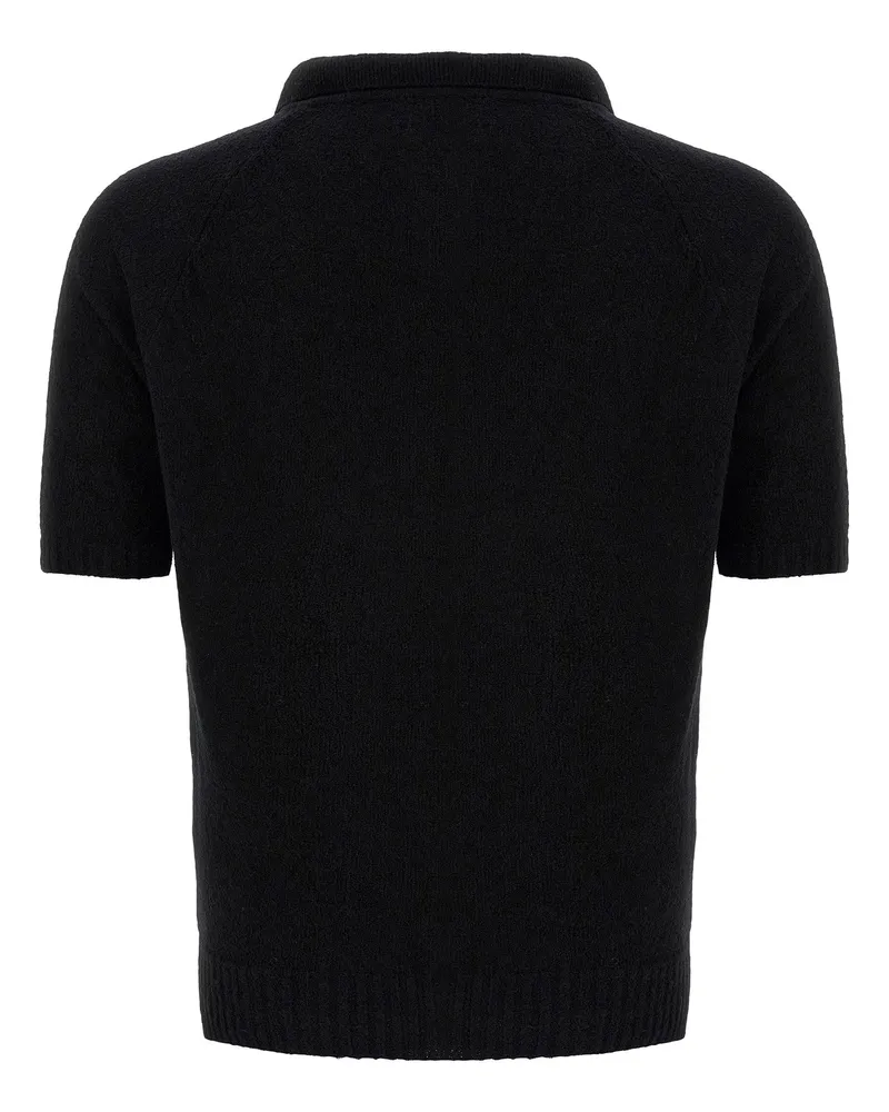 MA'RY'YA Bouclé Cotton Polo Shirt — Black Black