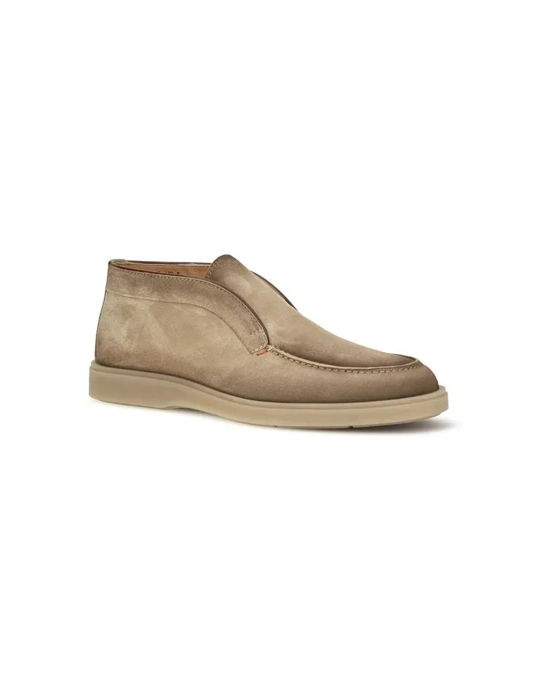 Santoni Men's Beige Suede Leather Slip-On Loafers Beige
