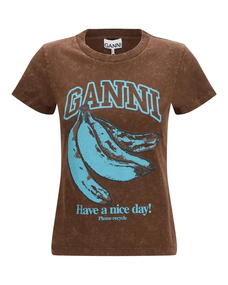Ganni Women's T-Shirt Banana Cotton Chicory Coffee T-Shirts & Jerseys Brown