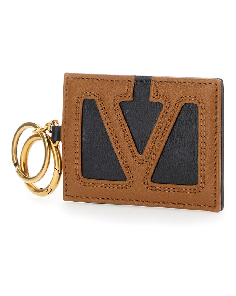 Valentino Garavani Men's Leather Keychain Brown Accessory Brown