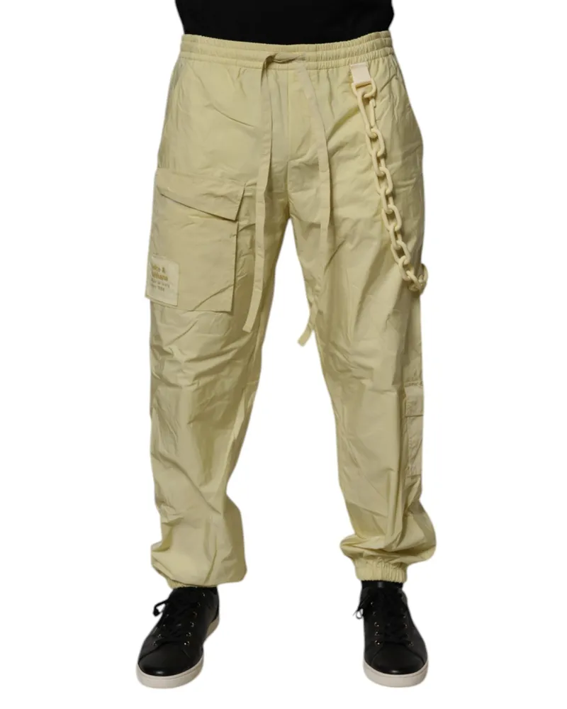 Dolce & Gabbana Yellow Nylon Cargo Chain Men Jogger Pants Polyester Yellow