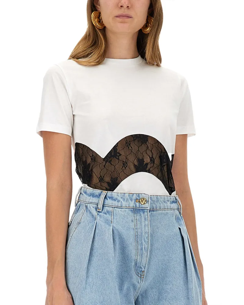 Nina Ricci Lace-Insert Jersey T-Shirt — White White