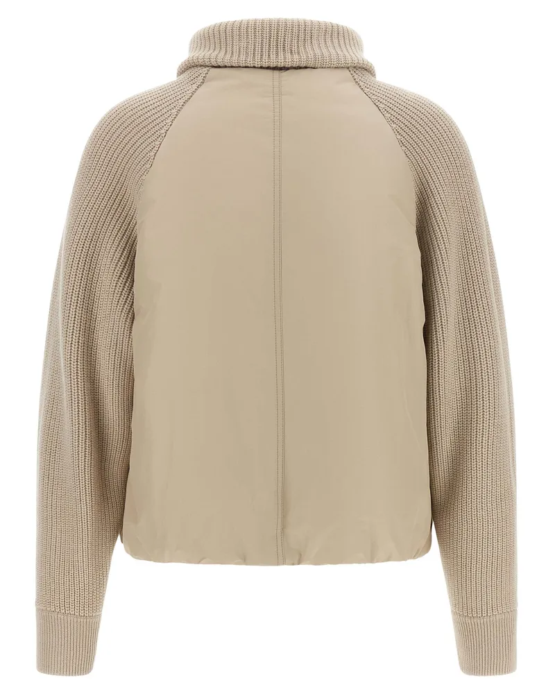 Brunello Cucinelli Knit Insert Hybrid Down Jacket — Beige Beige