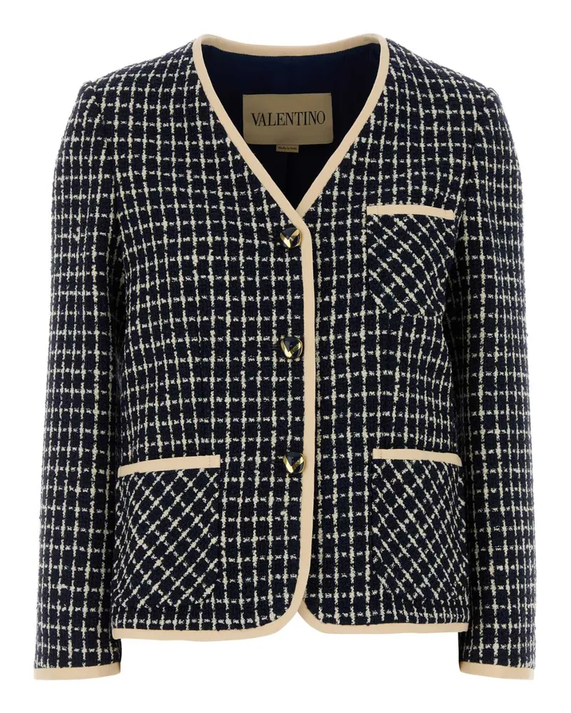 Valentino Garavani Tweed with Contrast Trim Blazer — Black Black