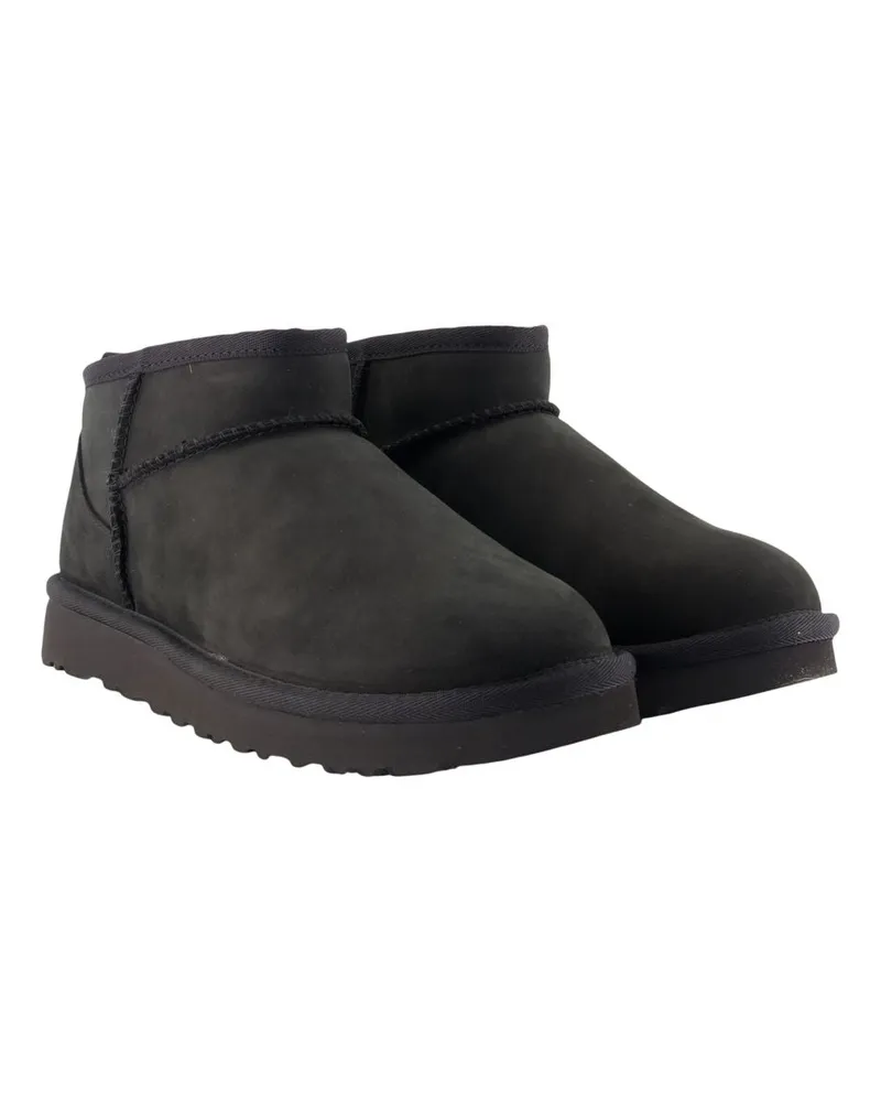 UGG Women's W Classic Ultra Mini Nubuck Ankle Boots -  Leather Black Calfskin Shoes Ankle-Boots Black