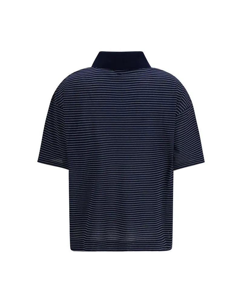 AMI Paris Women Blue Cotton Polo Shirt Navy