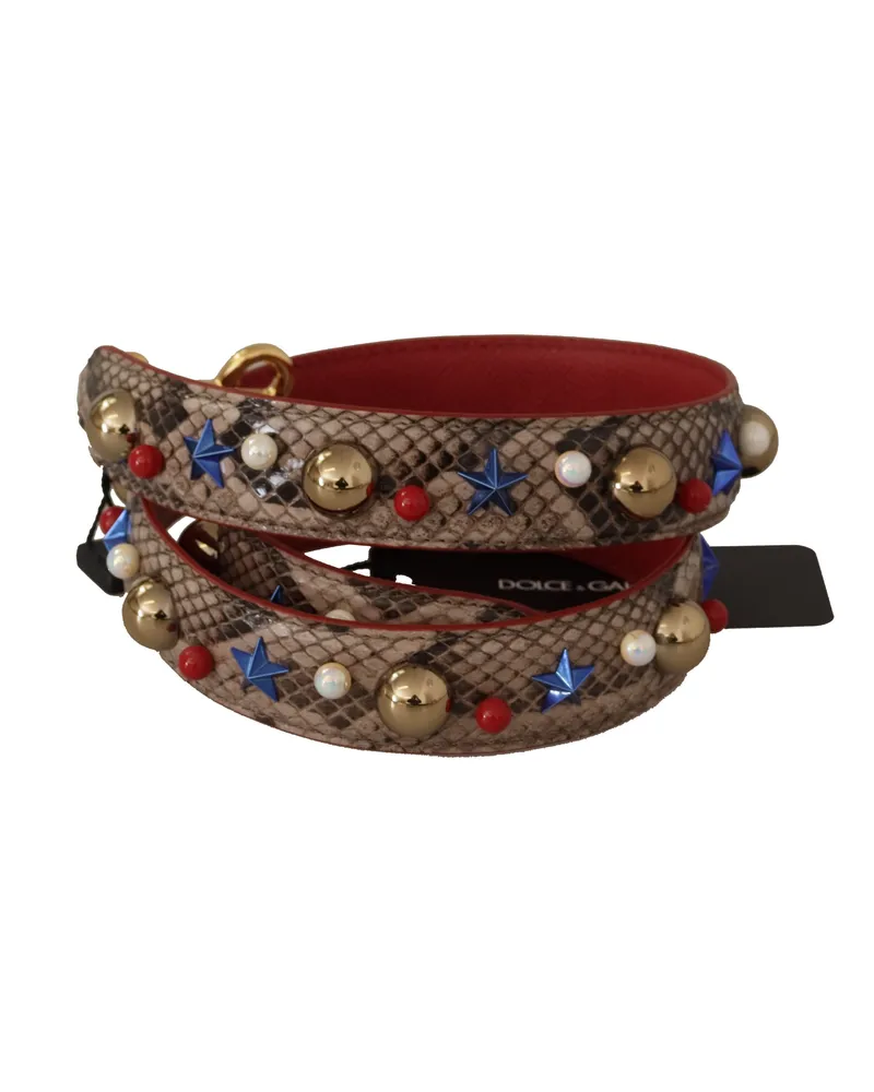 Dolce & Gabbana Python Leather Studded Shoulder Strap — Brown Brown