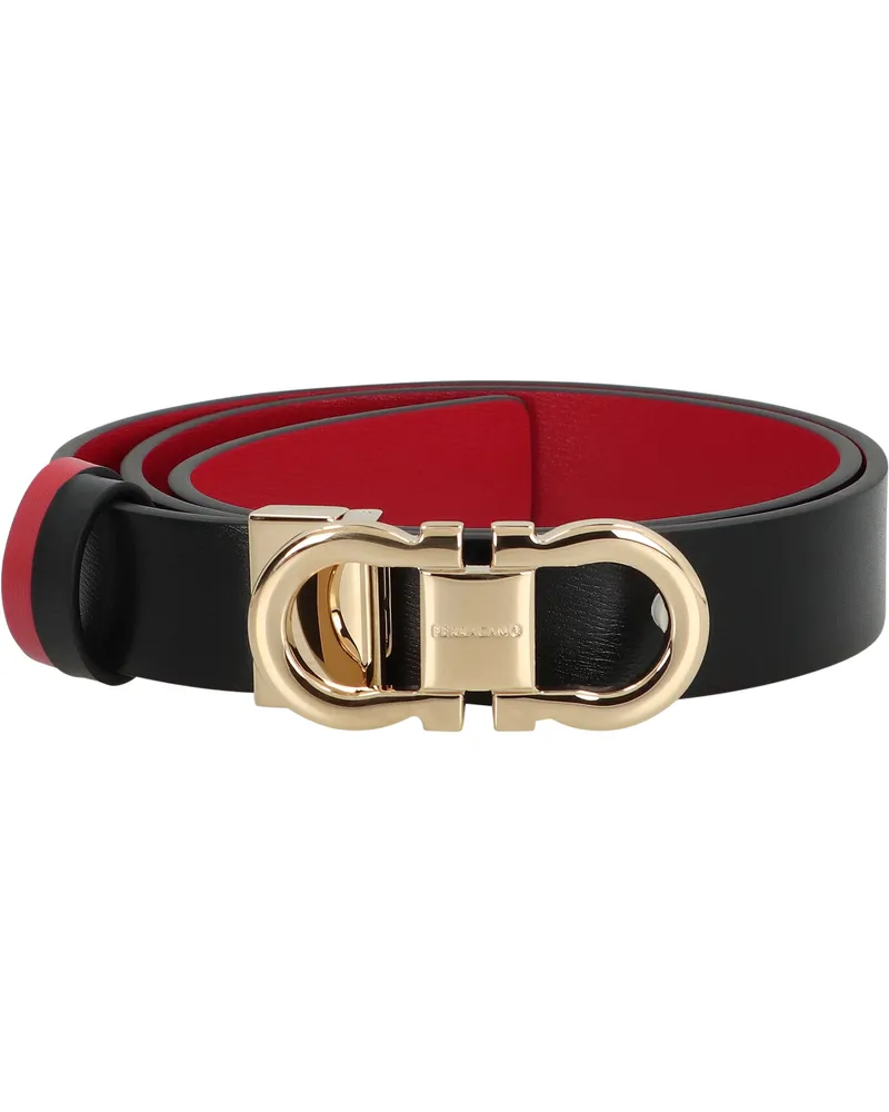 Ferragamo Women's Gancini Reversible Leather Belt Black Calfskin Black