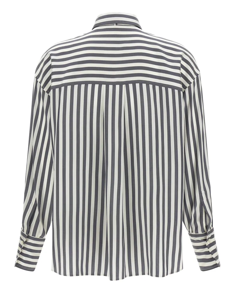 Brunello Cucinelli Striped Silk Blouse — Gray Gray
