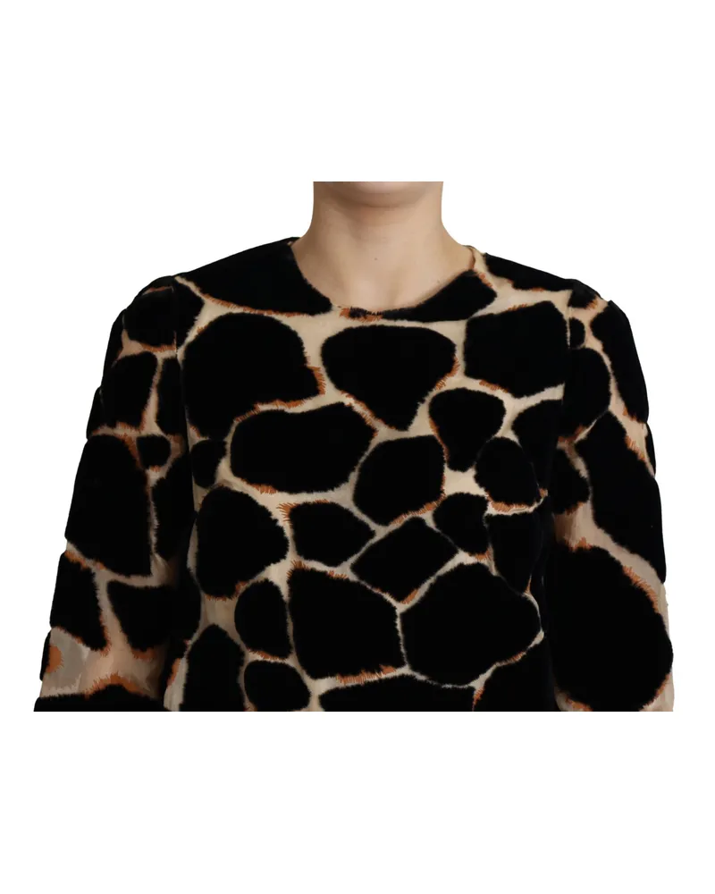 Dolce & Gabbana Women's Black Giraffe Print Shift Mini Dress Nylon Silk Black