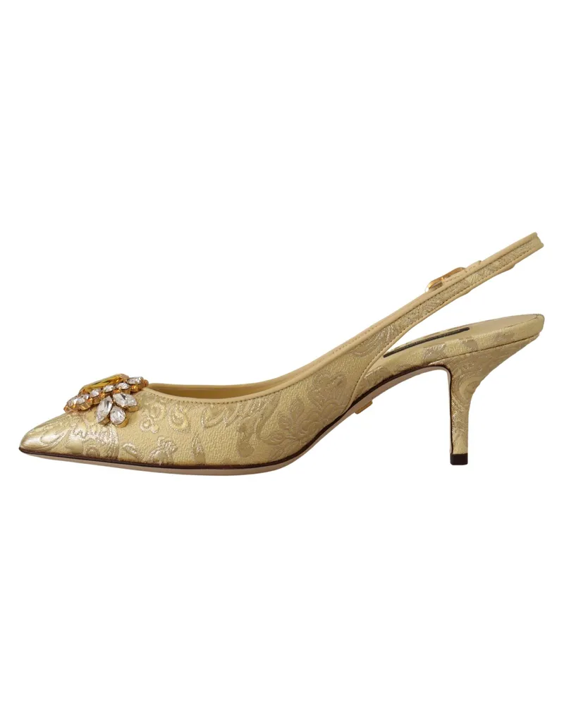 Dolce & Gabbana Women's Gold Crystal Slingbacks Pumps Heels Shoes Gold