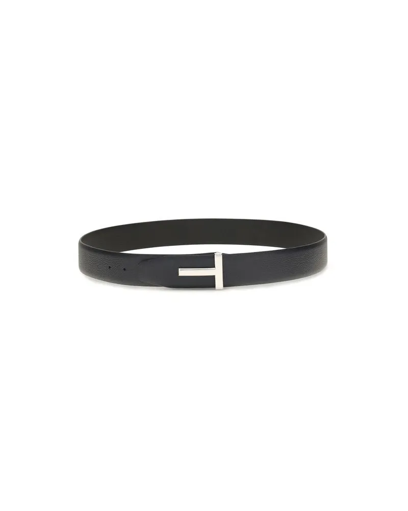 Tom Ford Men's Black Calf Leather Bos Taurus Belt Black