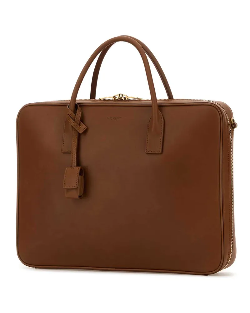 Saint Laurent Men's Caramel Leather Briefcase Brick Ventiquattrore Brown