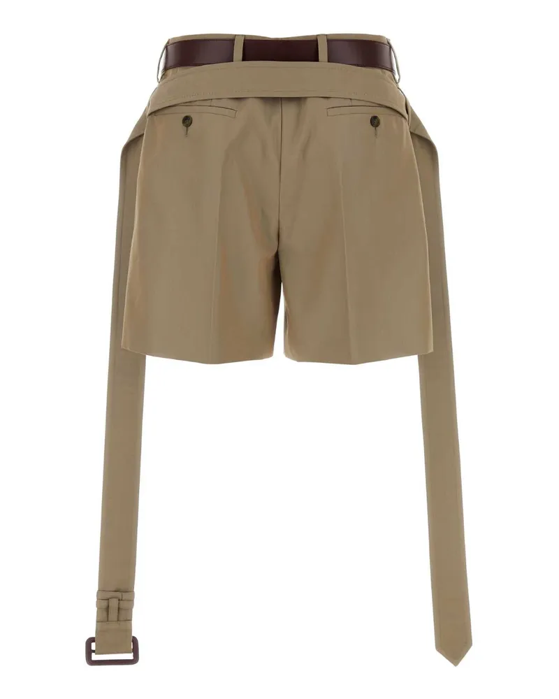 Prada Women's Khaki Twill Shorts Mastice Co-Calfleather Beige