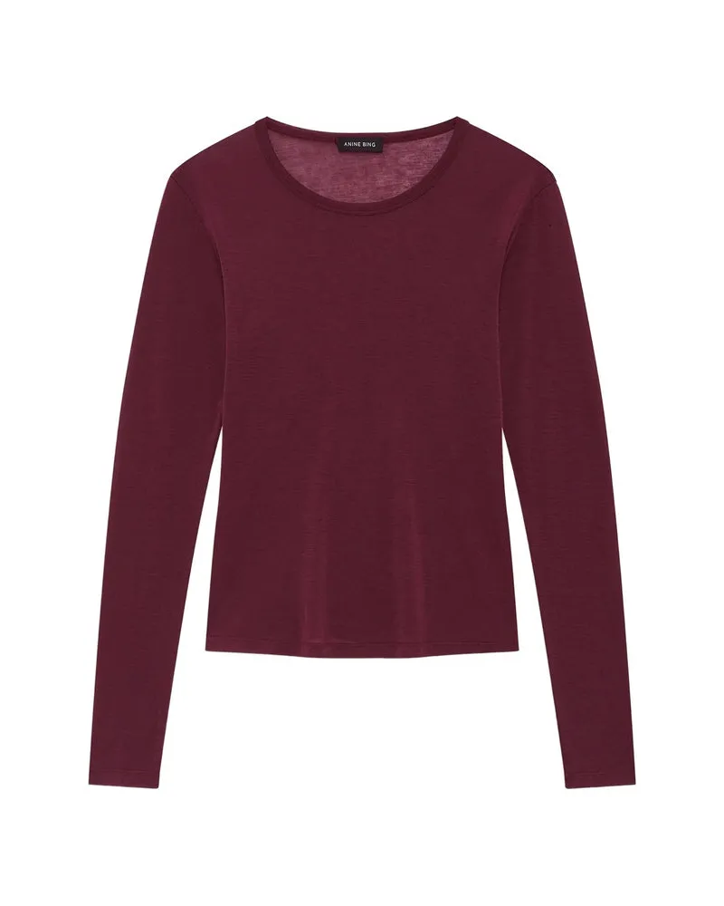 Anine Bing Wool-Tencel Blend T-Shirt — Red Red