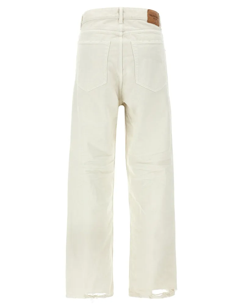 Balenciaga Vintage Wrinkled Cotton Denim Jeans — cream Cream