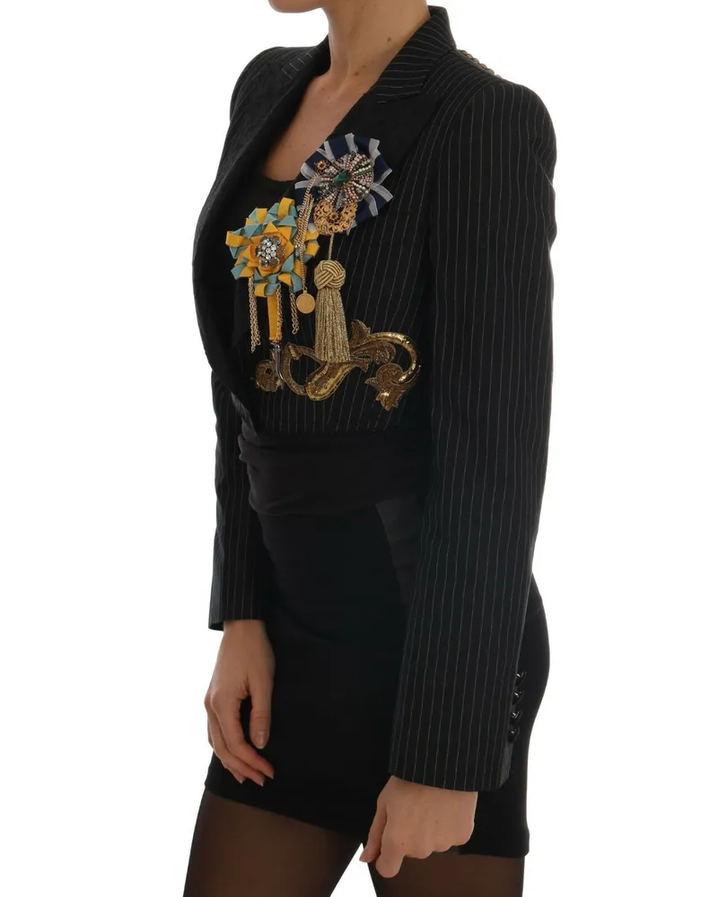 Dolce & Gabbana Women Black Crystal Fairy Tale Blazer Jacket Cotton Clothing Black