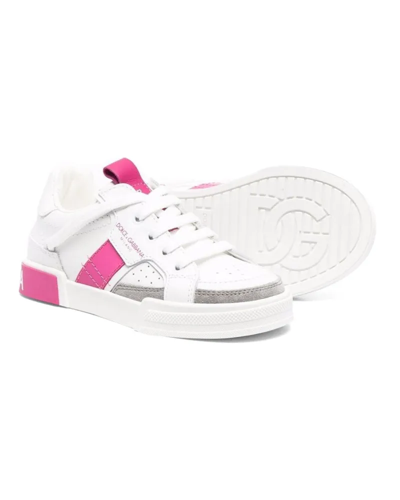 Dolce & Gabbana Low-Top Lace-Up Leather Sneaker — White White