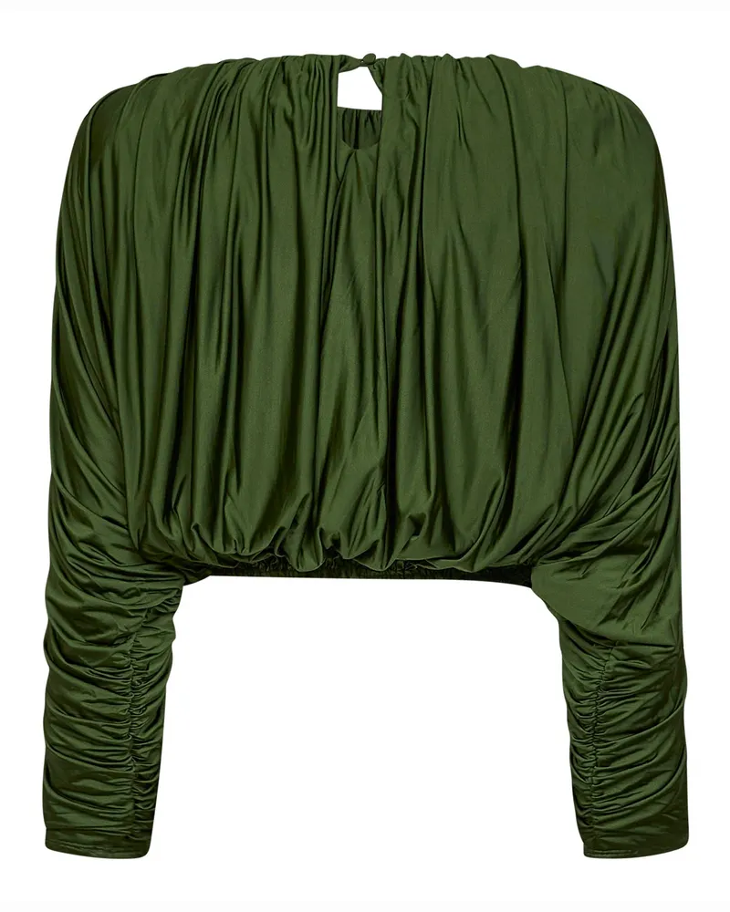 Self-Portrait Women's Cropped Top Olive Jersey Green Viscose Tops Green