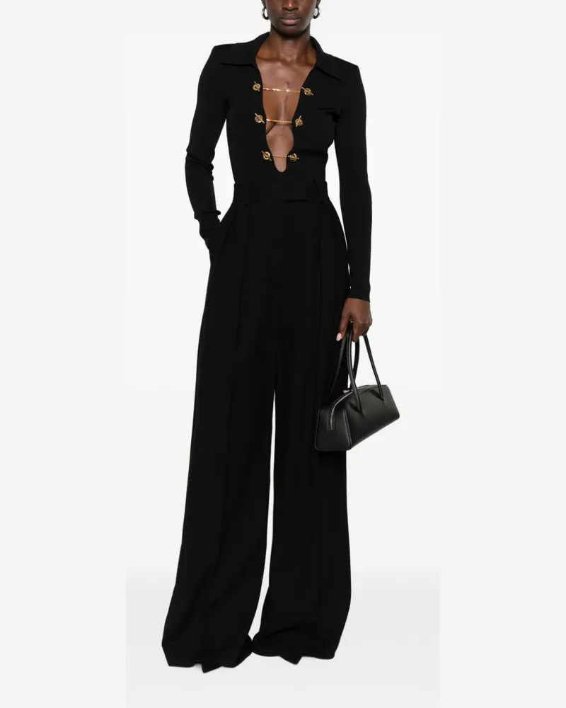 Elisabetta Franchi Gold-Chain Toggle Bodysuit — Black Black