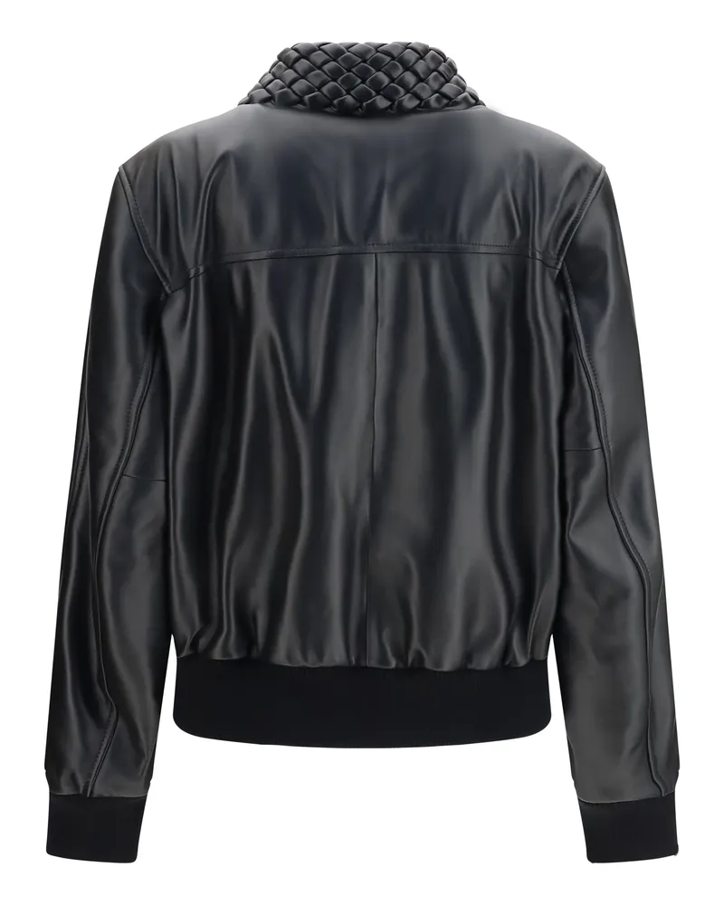 Bottega Veneta Padded Lambskin with Intrecciato Collar Jacket — Black Black