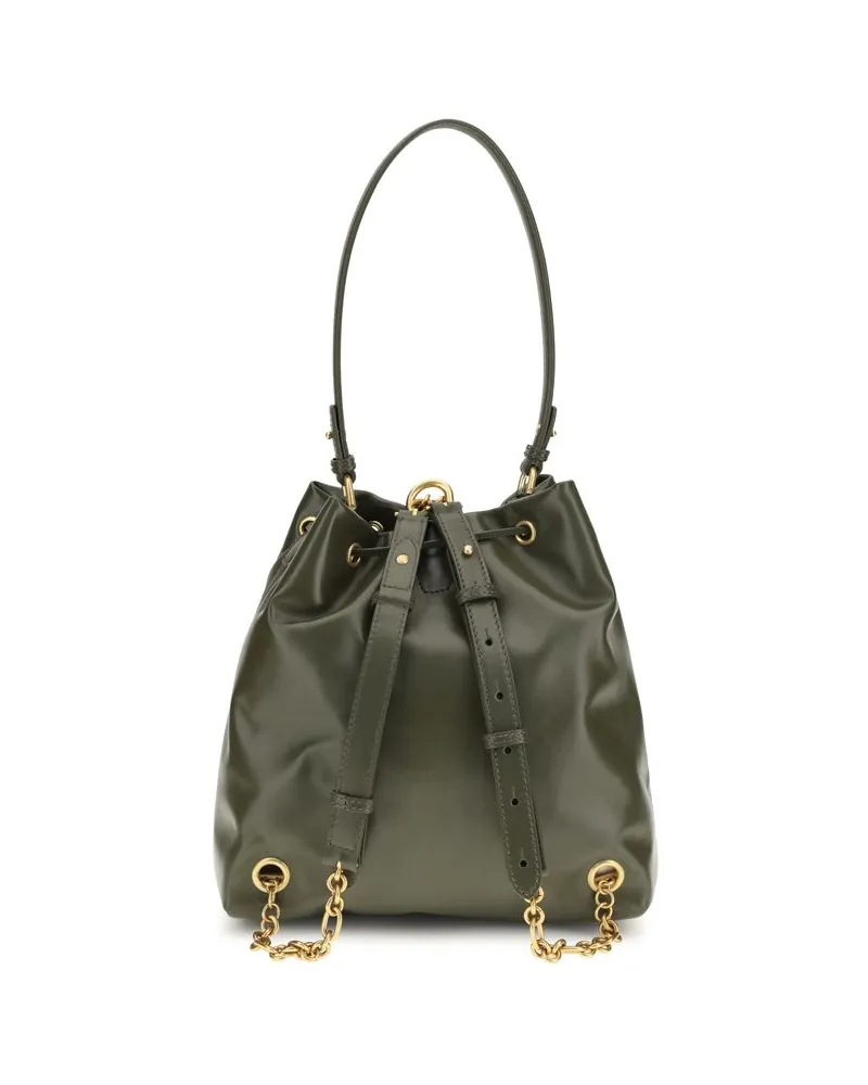 Balmain Women's Bicolor Calf Leather Bos Taurus Backpack Green