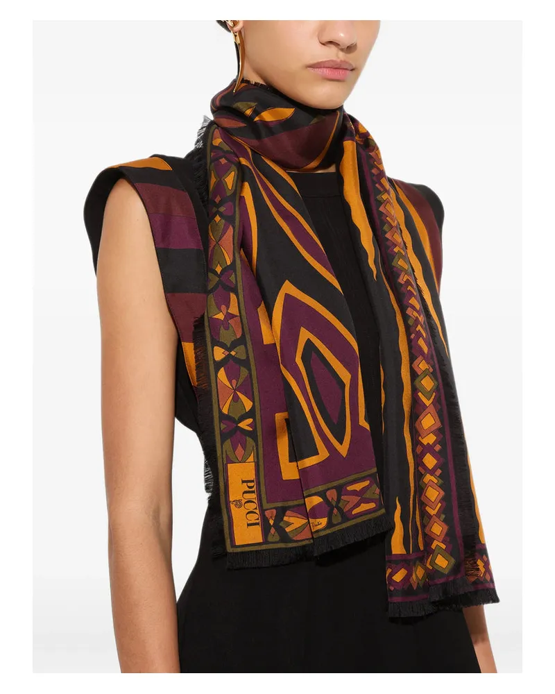 Emilio Pucci Silk Fiamme and Labirinto Scarf — Black Black